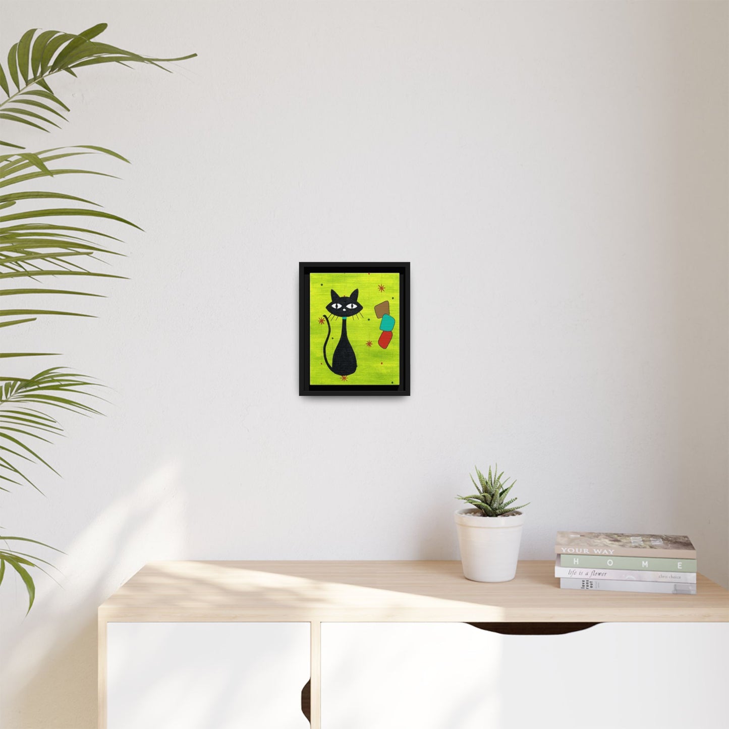 Play Time — Geometric Black Cat Matte Canvas Print (Framed)
