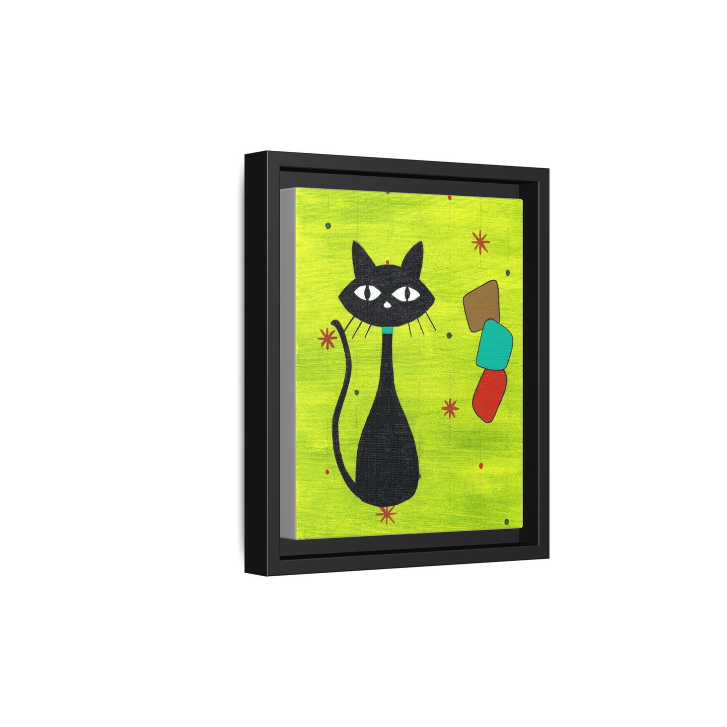 Play Time — Geometric Black Cat Matte Canvas Print (Framed)