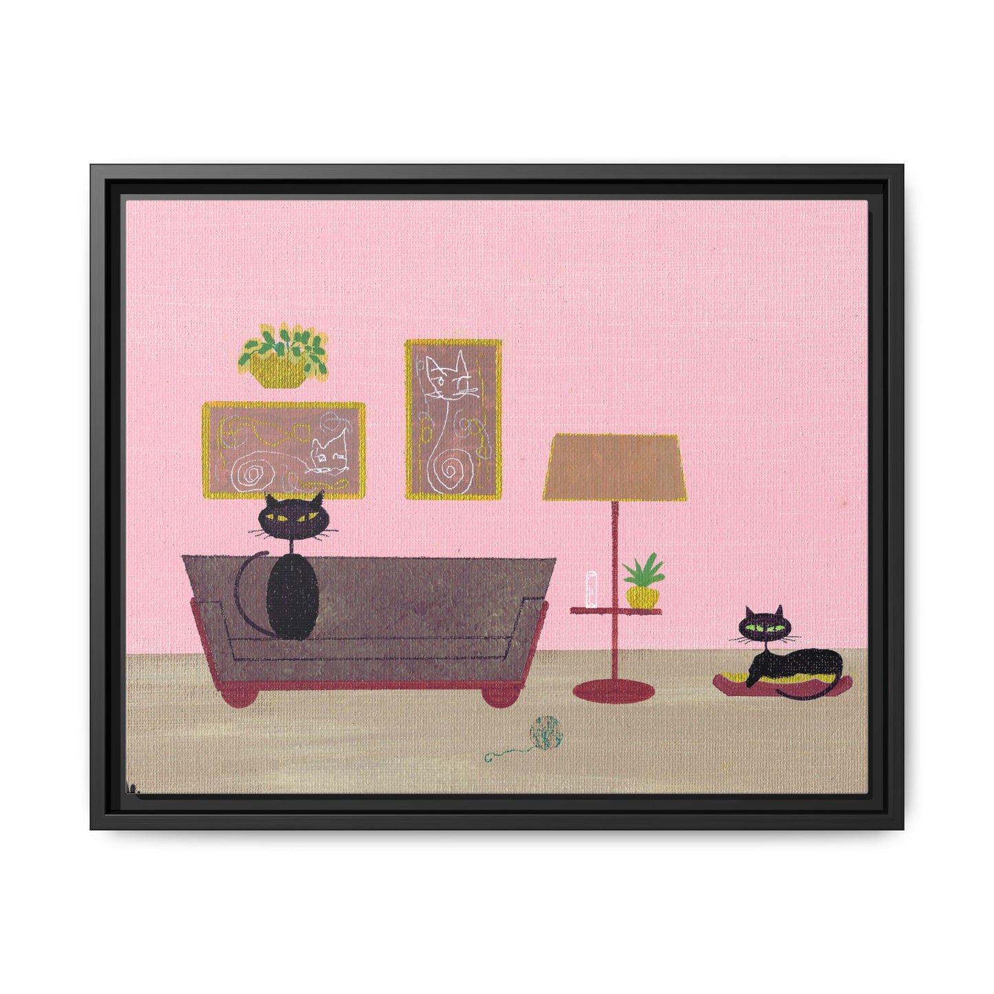 Black Cats Vintage Living Room Matte Canvas Print — Framed Wall Art