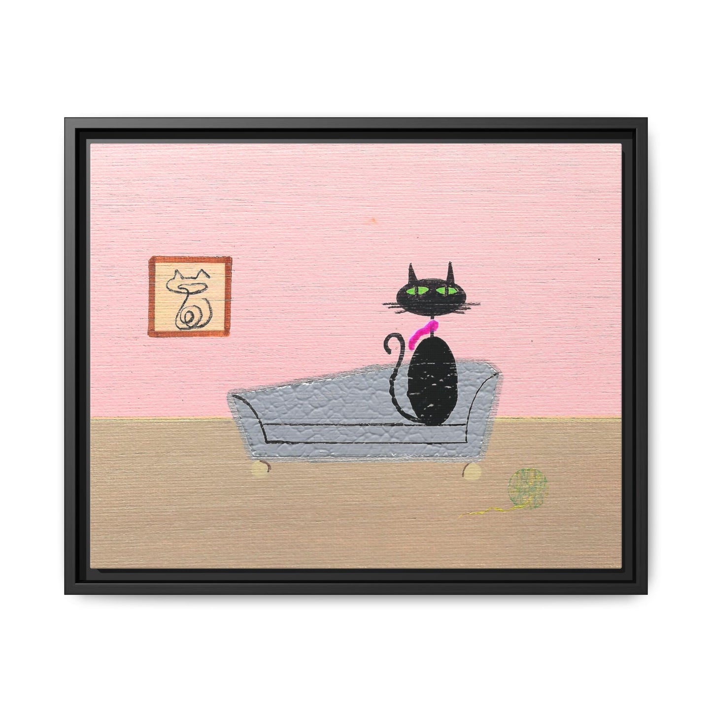 Mid‑Century Cat Art – Black Cat in Cozy Retro Interior – Canvas Print – JLockeDesigns