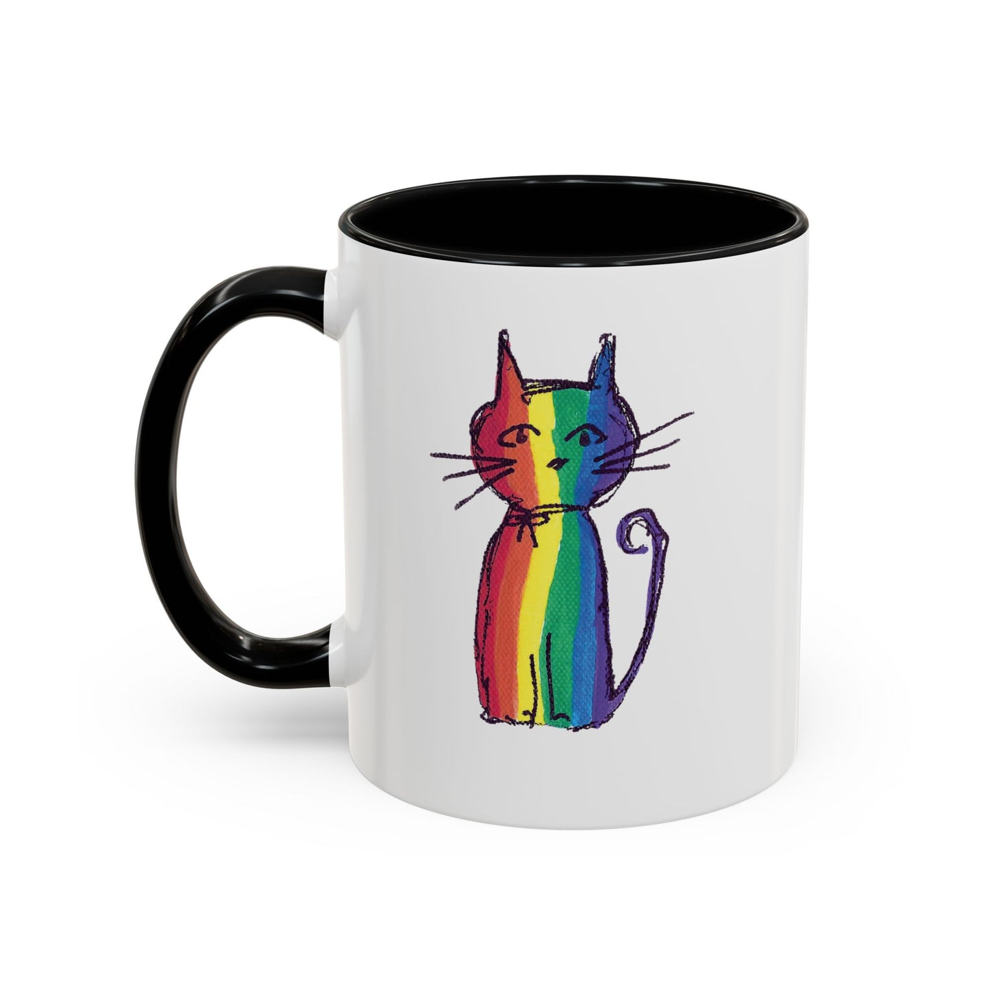 Pride Cat Accent Coffee Mug — Cat in Rainbow Pride Colors (11/15oz) — JLockeDesigns