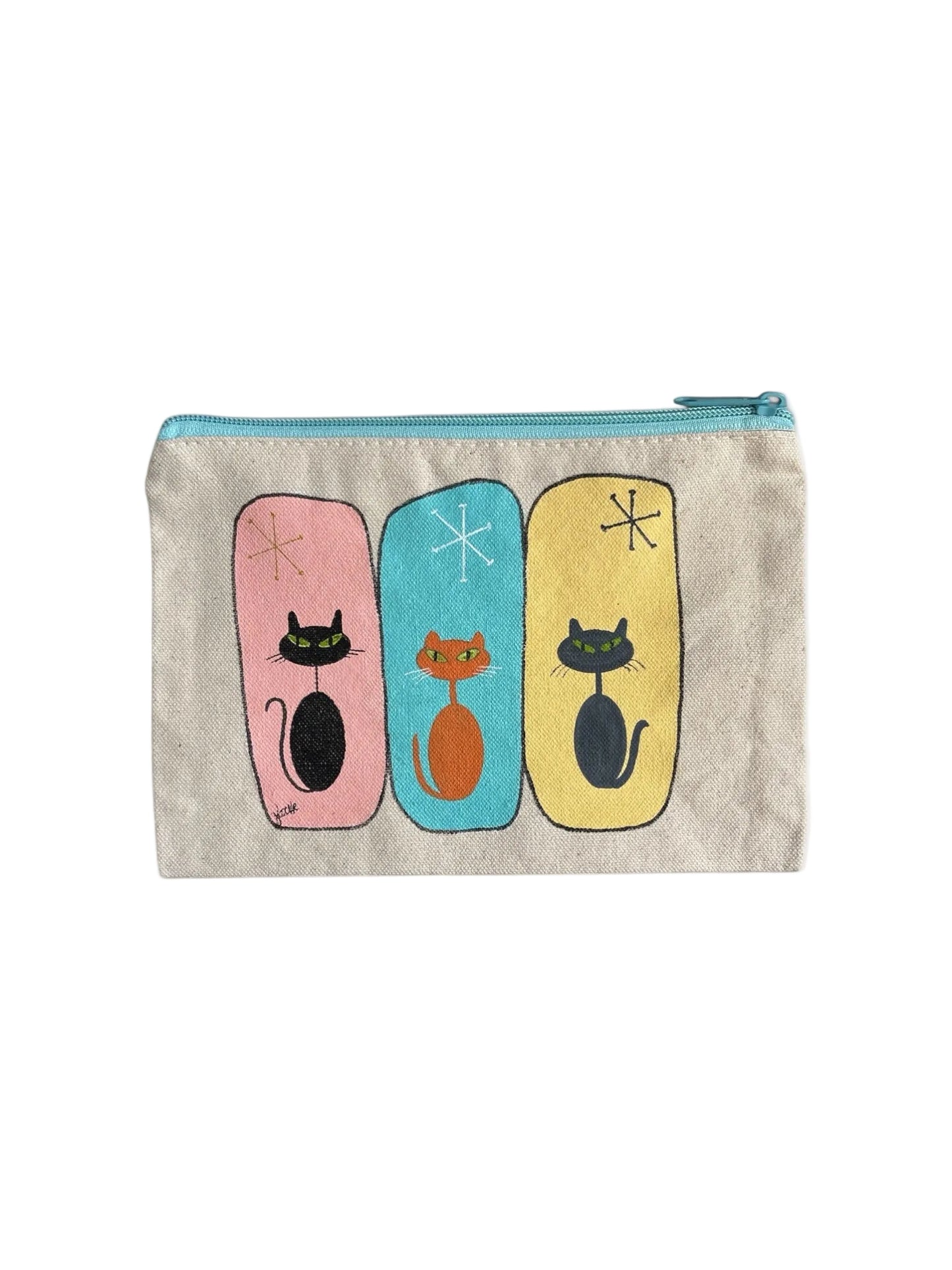 Retro Cat Trio Pouch – Black, Orange & Gray Cats with Color Block Backgrounds – JLockeDesigns