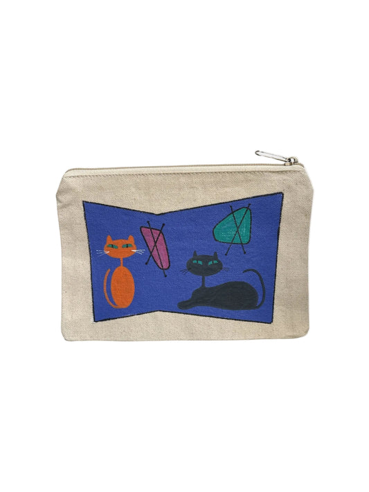 Retro Cat Duo Pouch – Orange & Black Cats with Mid‑Century Blue‑Purple Panel– JLockeDesigns