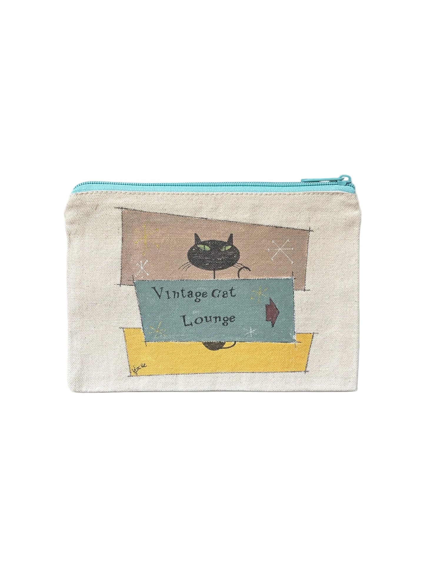 Vintage Cat Lounge Pouch – Black Cat with Retro Color Blocks – JLockeDesigns