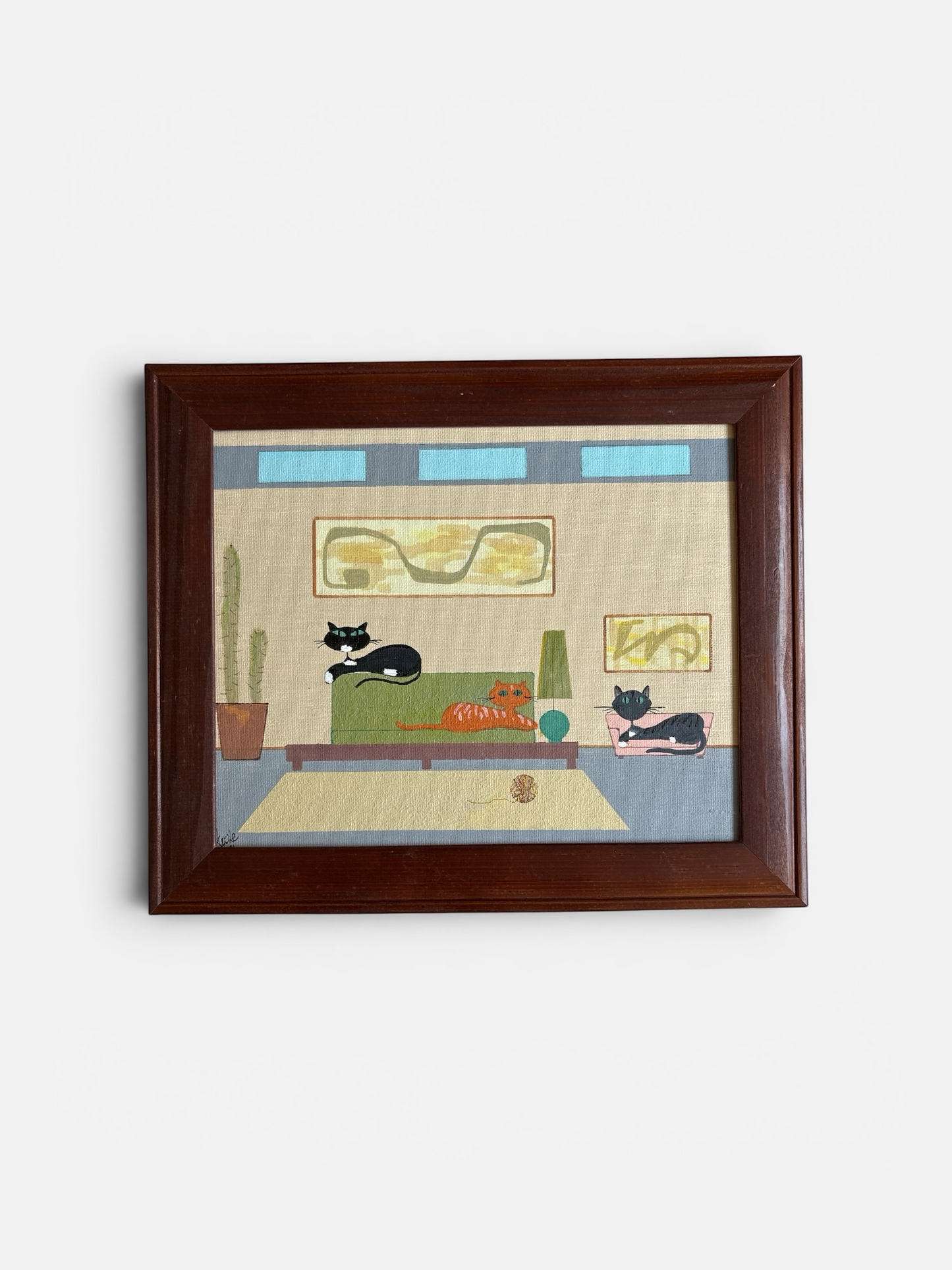 Original Painting – Three Cats on a Sofa – Vintage Cat Art – 8 x 10 Framed Cat Artwork – JLockeDesigns (Copy)