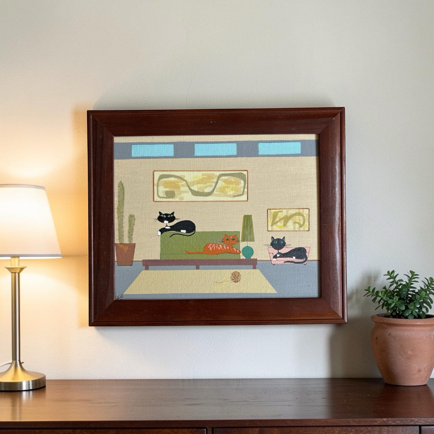 Original Painting – Three Cats on a Sofa – Vintage Cat Art – 8 x 10 Framed Cat Artwork – JLockeDesigns (Copy)