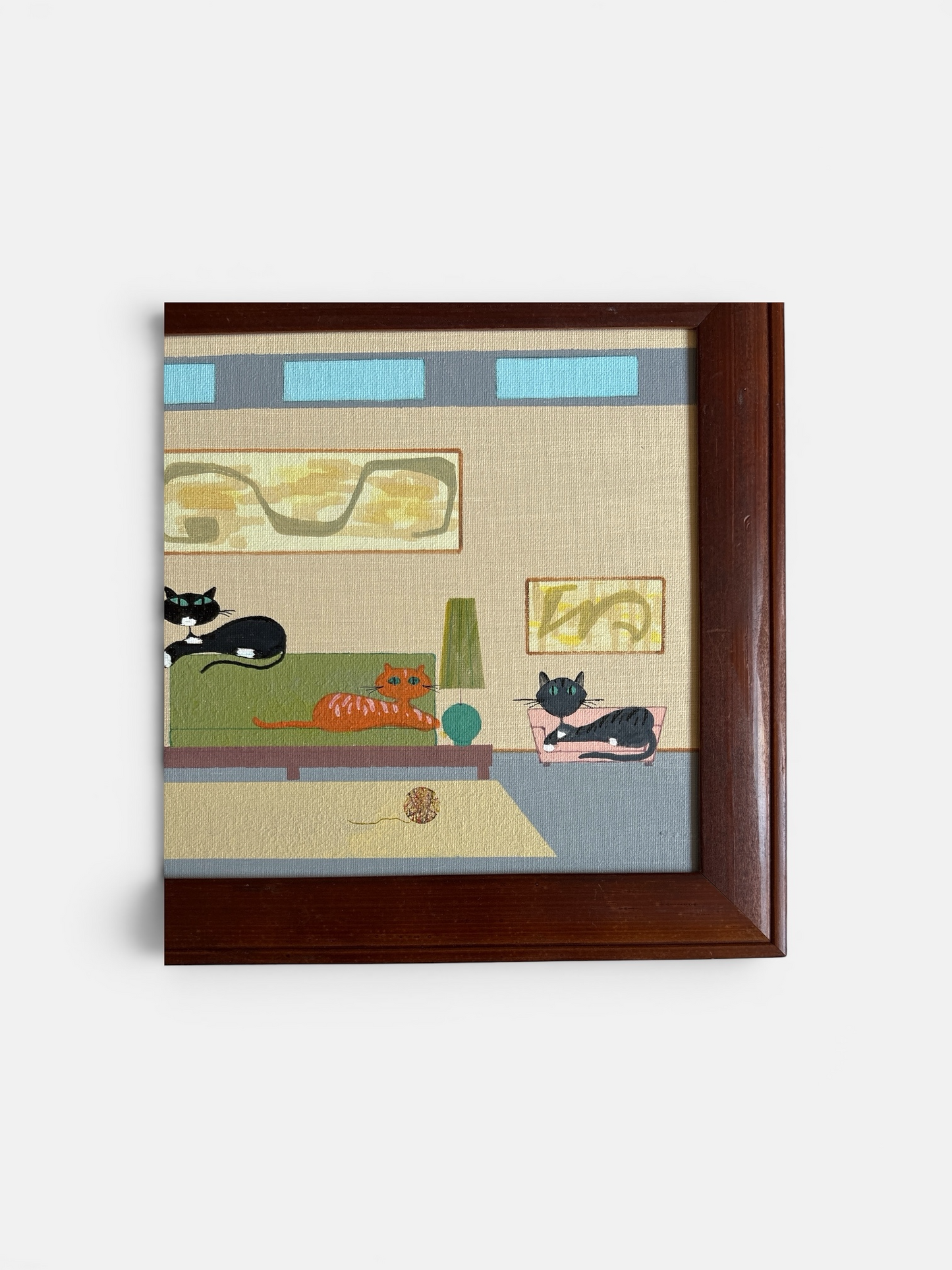Original Painting – Three Cats on a Sofa – Vintage Cat Art – 8 x 10 Framed Cat Artwork – JLockeDesigns (Copy)